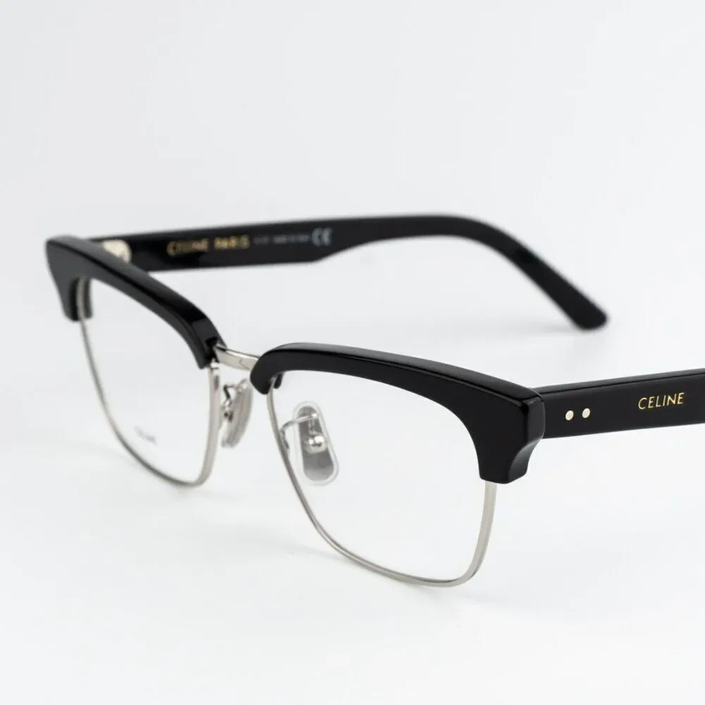 SALE! NEW Celine CL50026U 016 Shiny Palladium Black Women Square Eyeglasses
